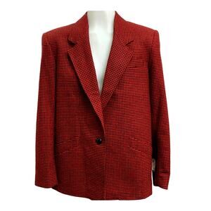 VTG NWT Carlo Stella Red Black Houndstooth Wool Blend Blazer Womens Sz 14 Large